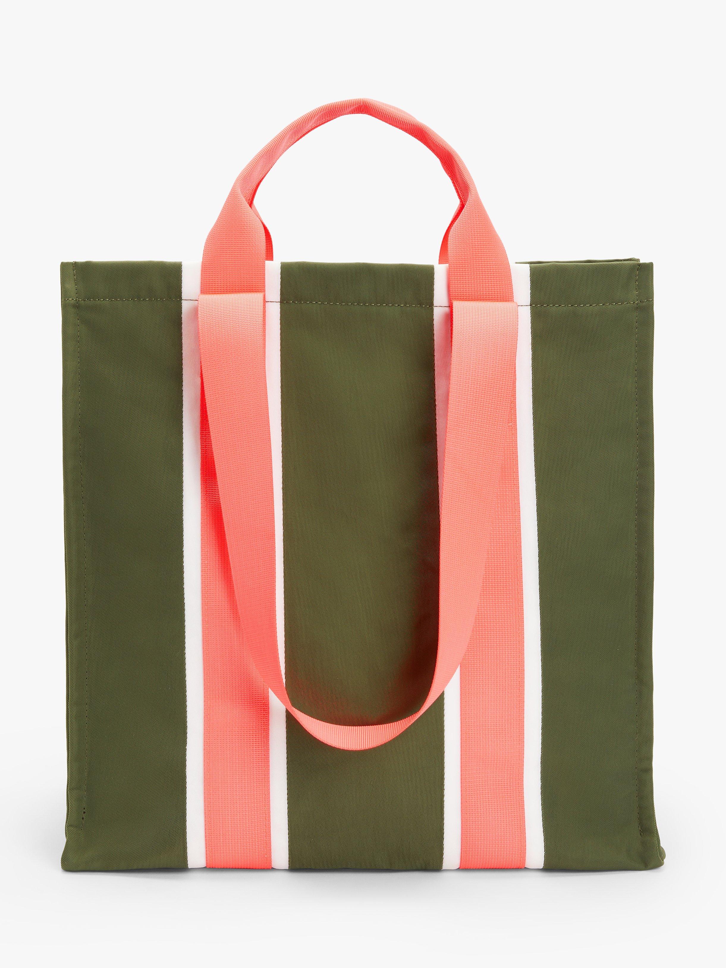 John Lewis ANYDAY Stripe Panel Tote Bag, Green/Coral
