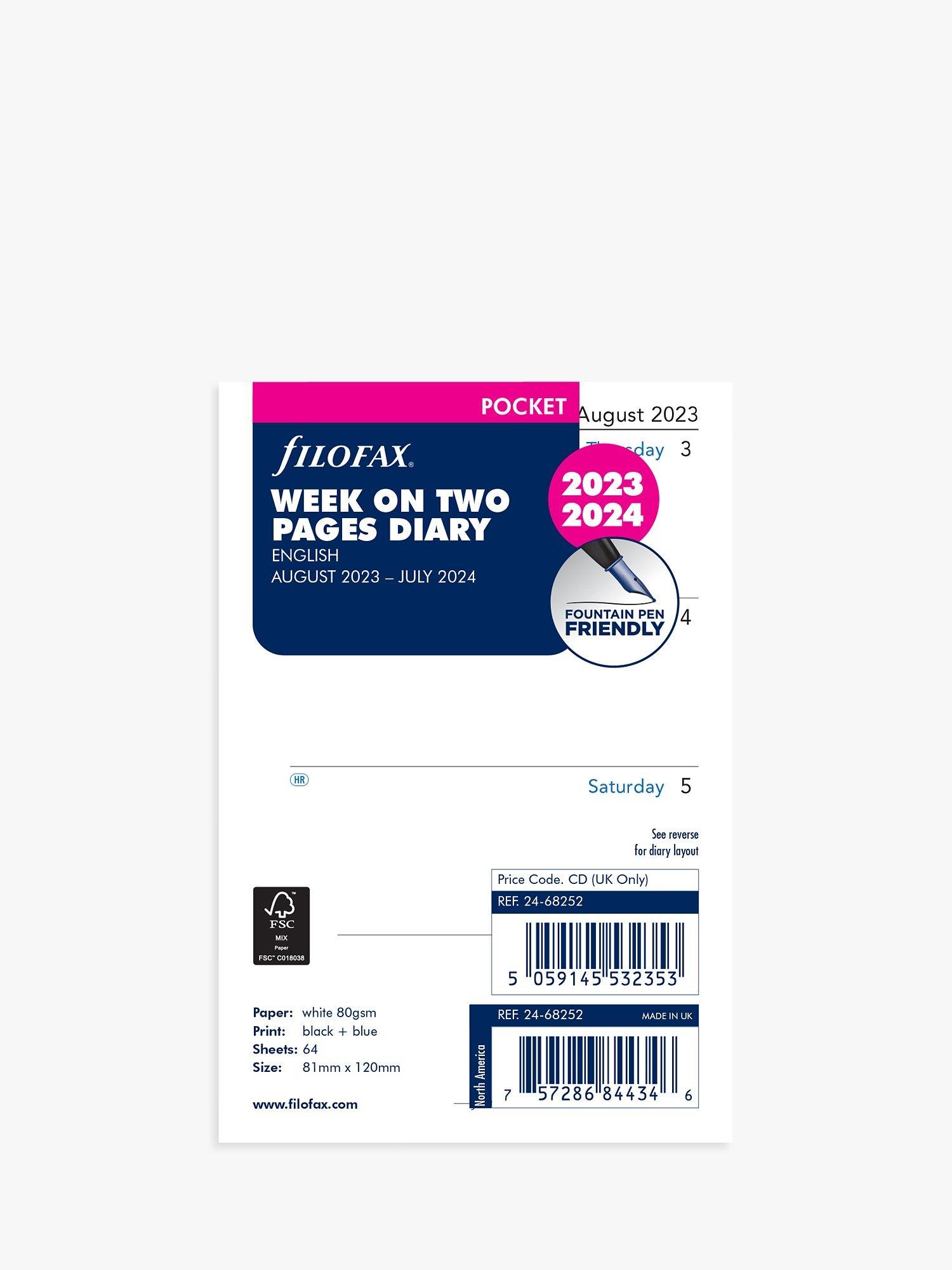 Filofax Pocket Week-To-View Personal Organiser Insert, 2023-24
