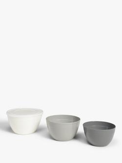 John Lewis Nesting Plastic Mixing Bowls with Lid, Set of 3, Grey, Grey