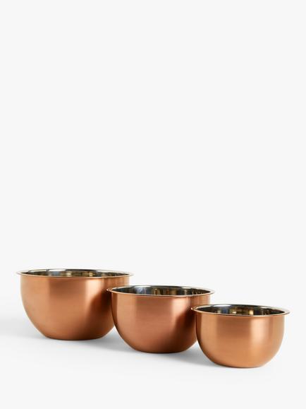 John Lewis Nesting Stainless Steel Mixing Bowls, Set of 3, Copper, Copper