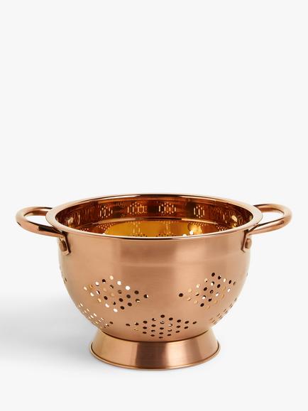 John Lewis Stainless Steel Footed Colander, Dia.23cm, Copper, Silver