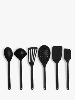 John Lewis Silicone Kitchen Utensils, Set of 6, Black, Black