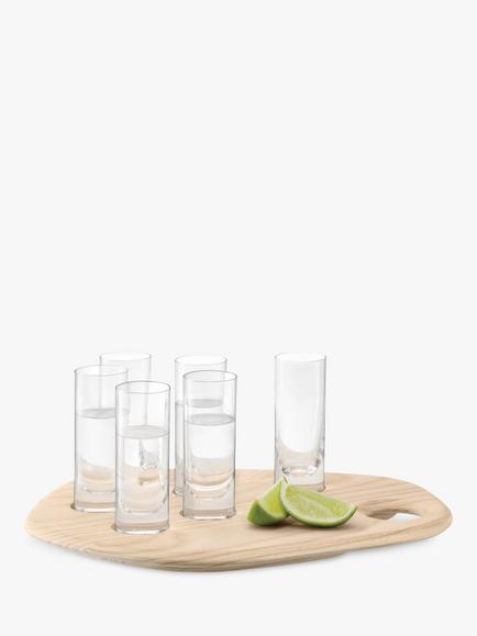 LSA International Palette 6 Shot Glass Set on Ash Wood Board - view 2, Clear