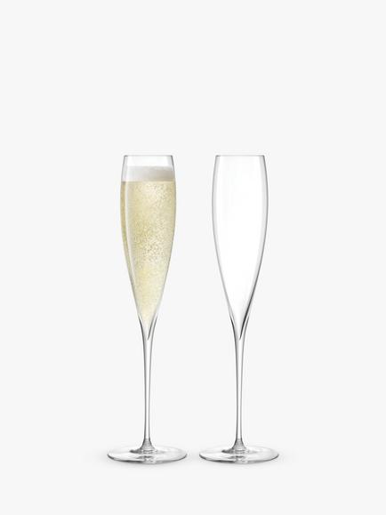 LSA International Savoy Glass Champagne Flutes, 200ml, Set of 2, Clear, Clear