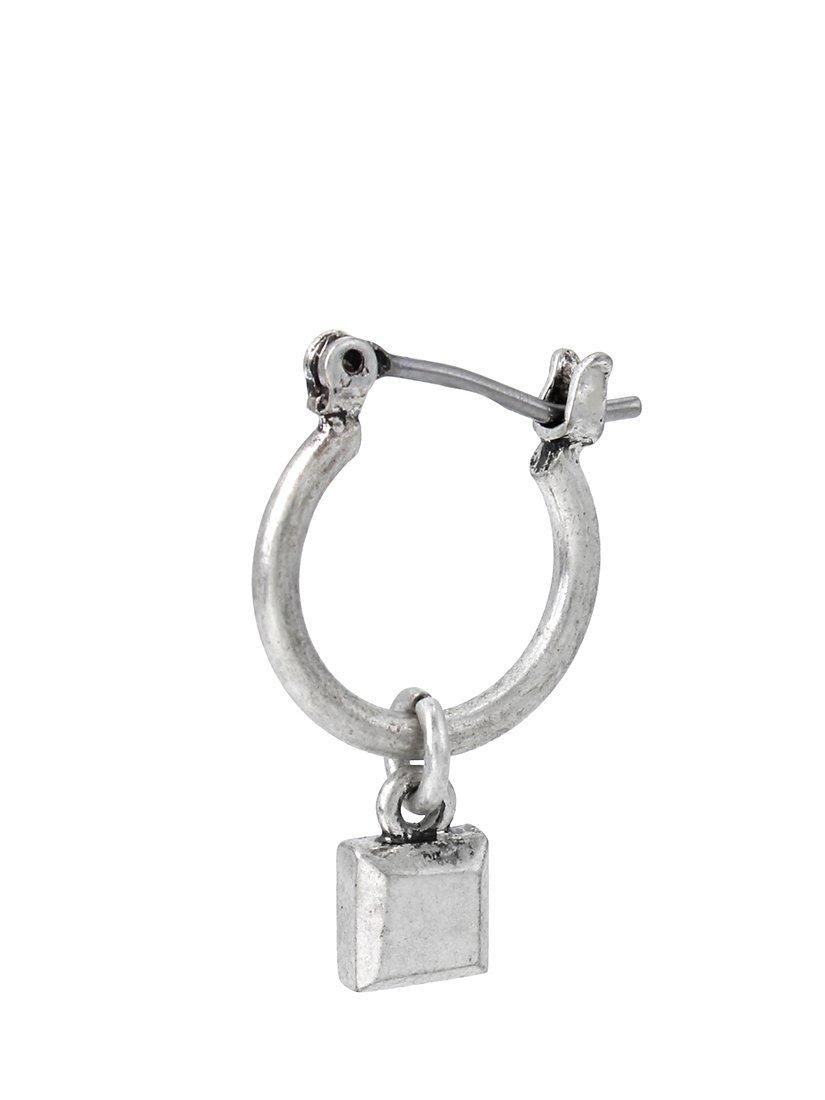 AllSaints Square Charm Huggie Hoop Single Earring, Warm Silver