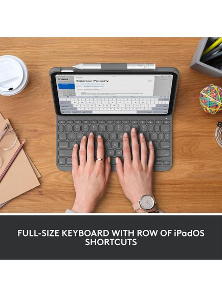 Logitech Slim Folio Keyboard Case for iPad (A14 & A16), Oxford Grey - view 2, Oxford Grey