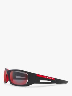 Prada Linea Rossa PS02YS Men's Rectangular Sunglasses, Black/Mirror Red - view 2, Black/Mirror Red