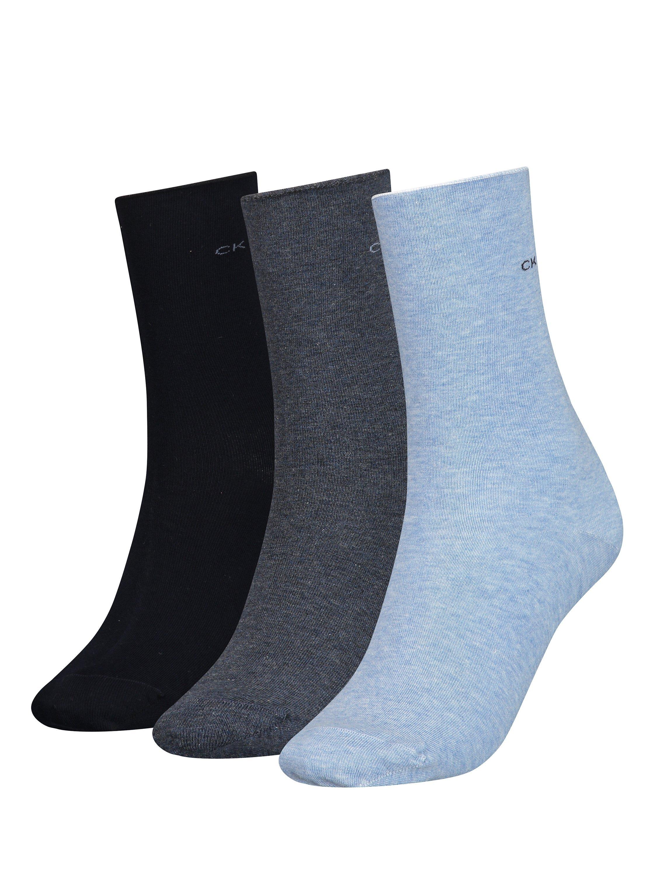 Product image 1 of 2, which shows Calvin Klein Emma Roll Top Ankle Socks, Pack of 3, Blue Melange - 006