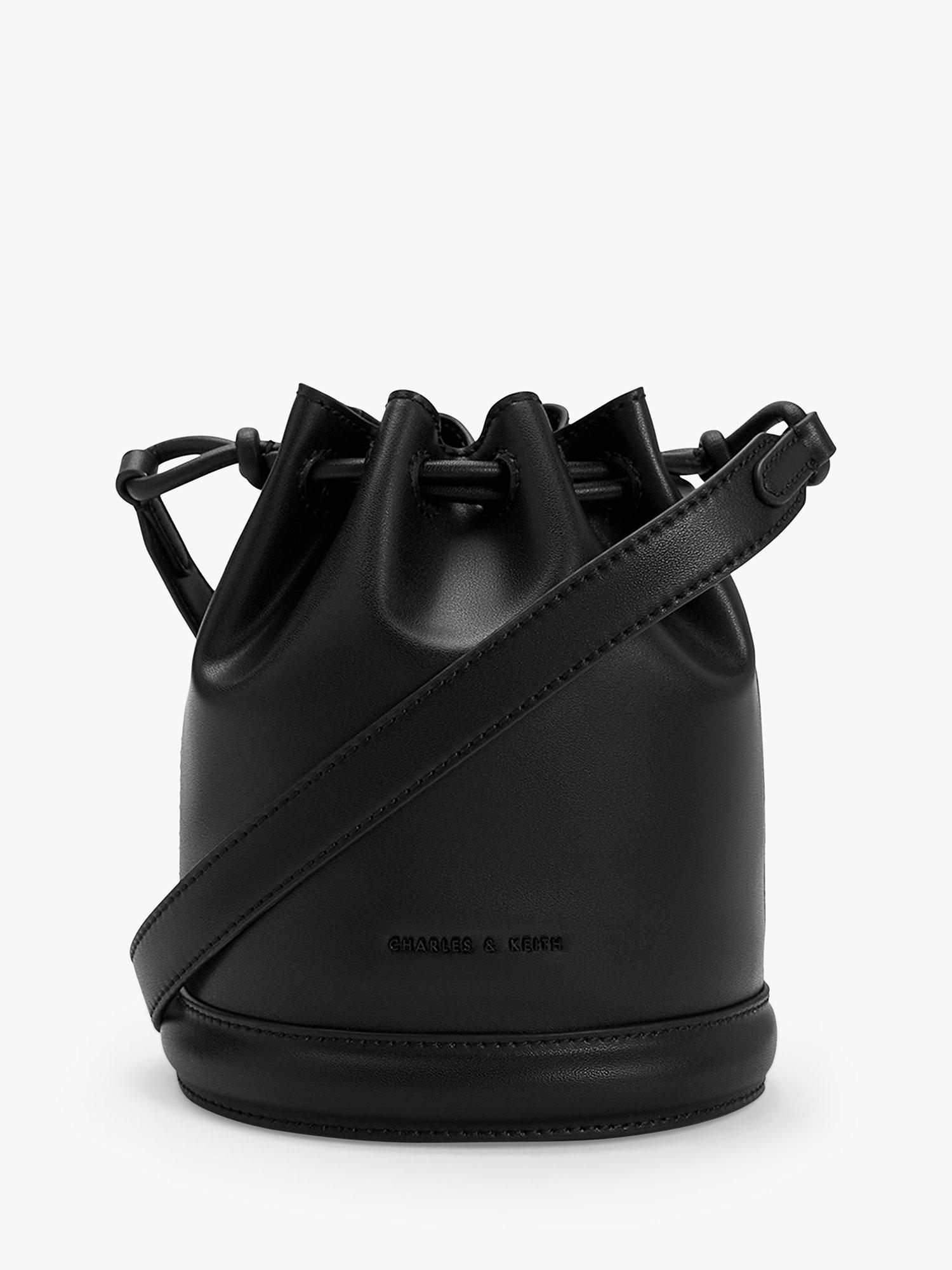 CHARLES & KEITH Blossom Drawstring Bucket Bag, Black