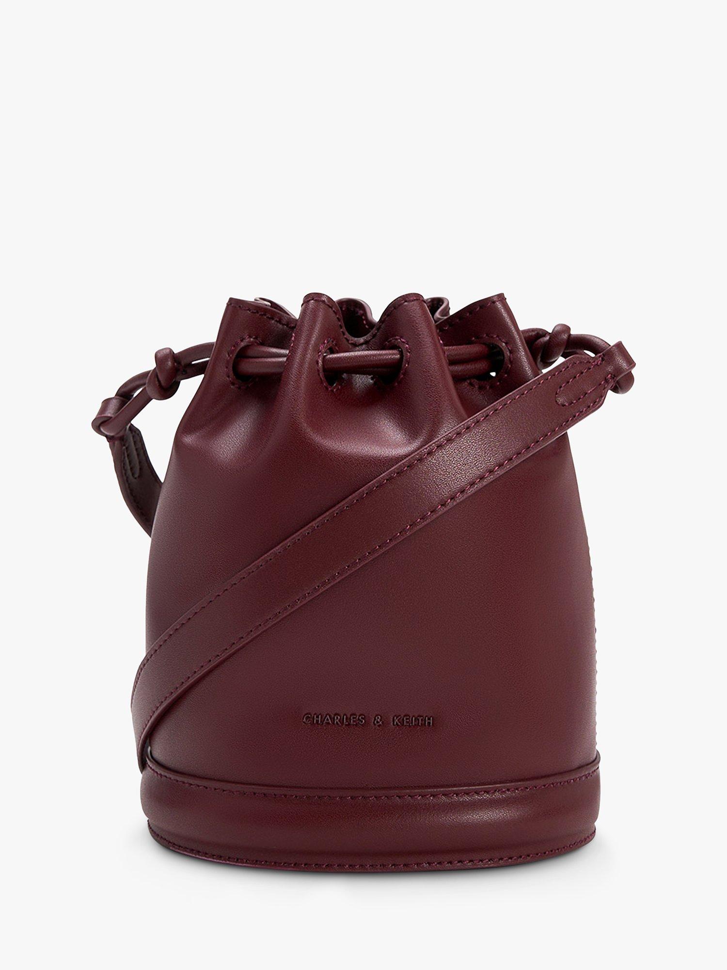 CHARLES & KEITH Blossom Drawstring Bucket Bag, Dark Chocolate