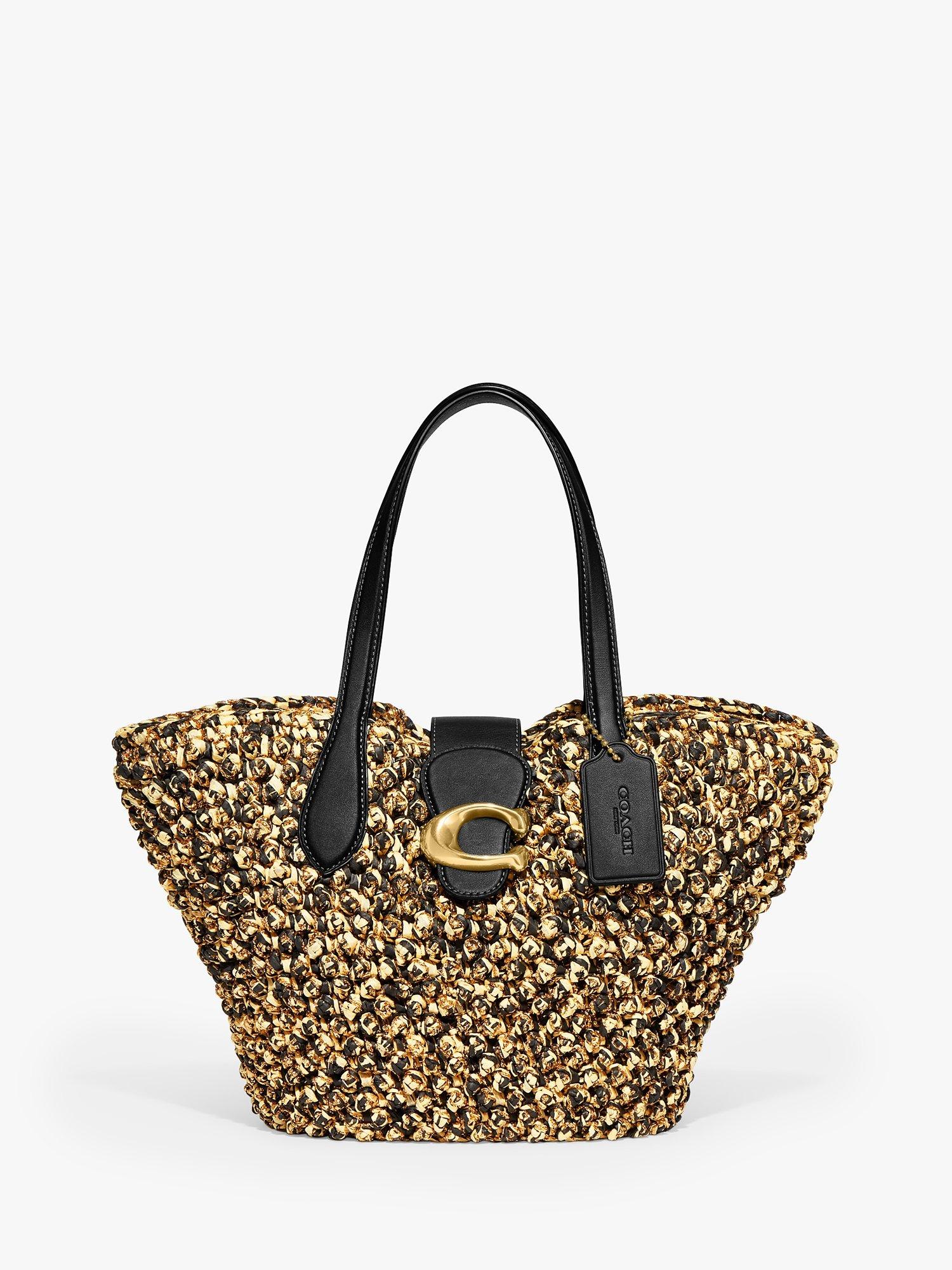 Coach Small Straw and Leather Tote Bag, Natural/Black