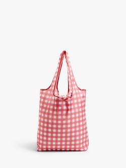 John Lewis Gingham Foldable Tote, Pink, Pink