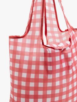 John Lewis Gingham Foldable Tote, Pink - view 2, Pink