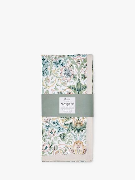 Morris & Co. Strawberry Thief Cotton Table Runner, 250cm, Multi - view 2, Multi