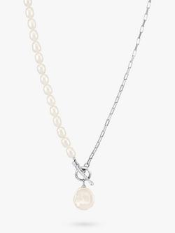 Dower & Hall Luna Keshi Pearl and Chain Necklace, Silver/White, Silver