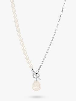 Dower & Hall Luna Keshi Pearl and Chain Necklace, Silver/White - view 2, Silver