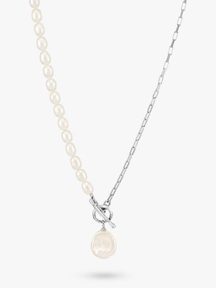 Dower & Hall Luna Keshi Pearl and Chain Necklace, Silver/White - view 2, Silver