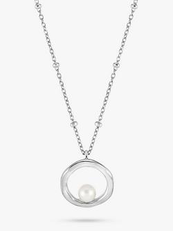 Dower & Hall Freshwater Pearl Open Circle Beaded Pendant Necklace, Silver