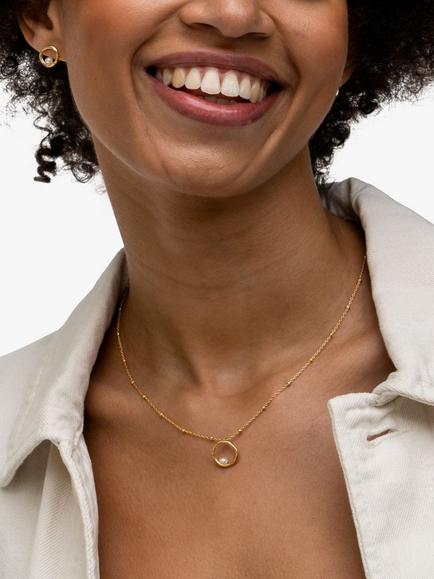 Dower & Hall Freshwater Pearl Open Circle Beaded Pendant Necklace - view 2, Gold