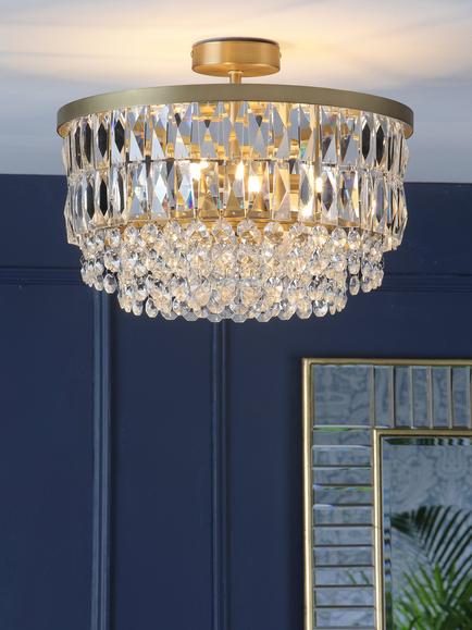 Laura Ashley Rhosill Semi Flush Ceiling Light, Antique Brass, Antique Brass