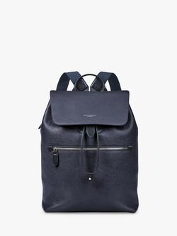 Aspinal of London Reporter Leather Backpack, Navy