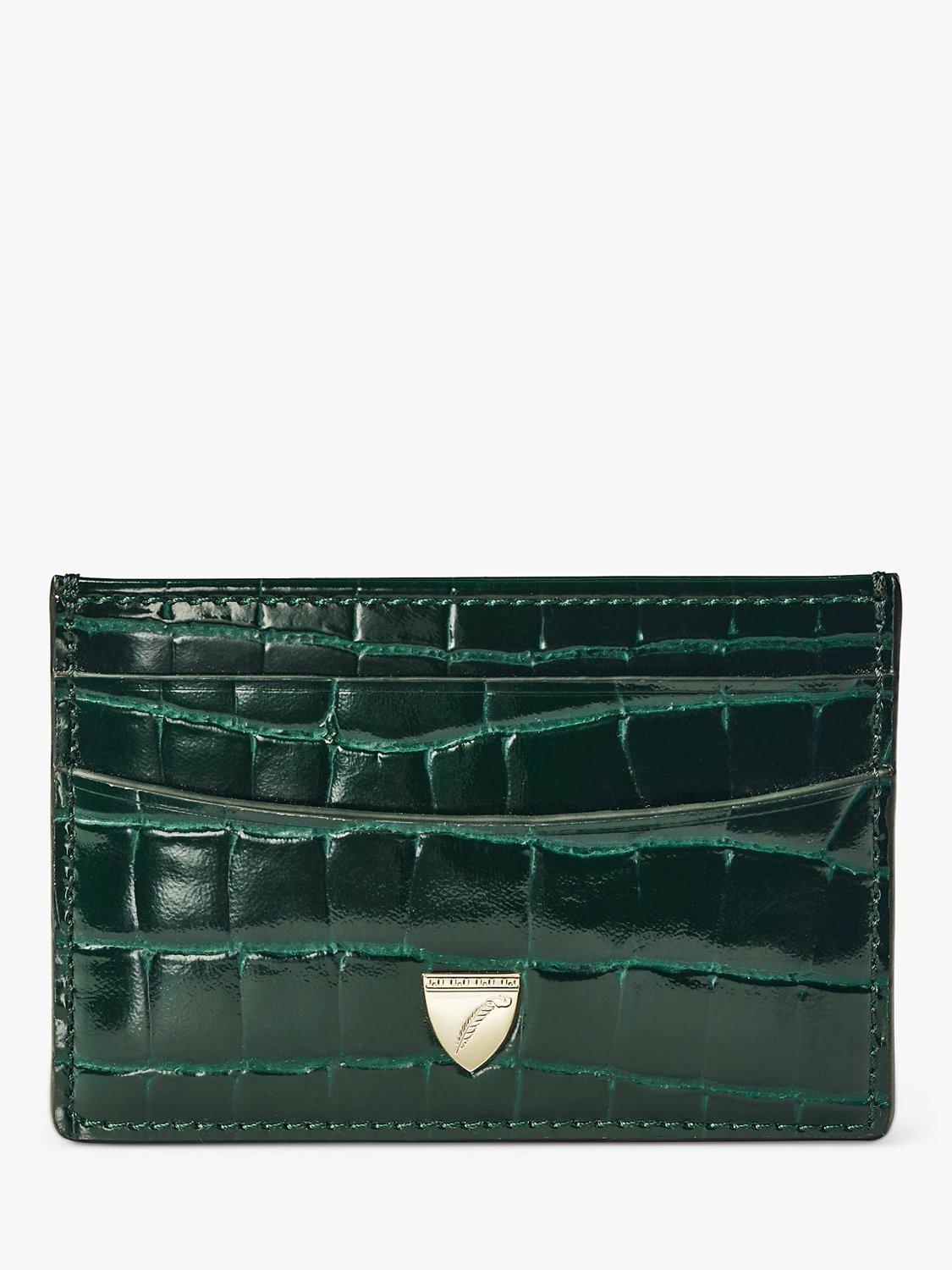 Product image 1 of 3, which shows Aspinal of London Croc Leather Slim Credit Card Case, Evergreen
