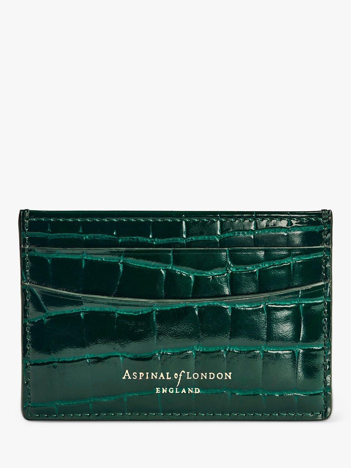 Product image 2 of 3, which shows Aspinal of London Croc Leather Slim Credit Card Case, Evergreen