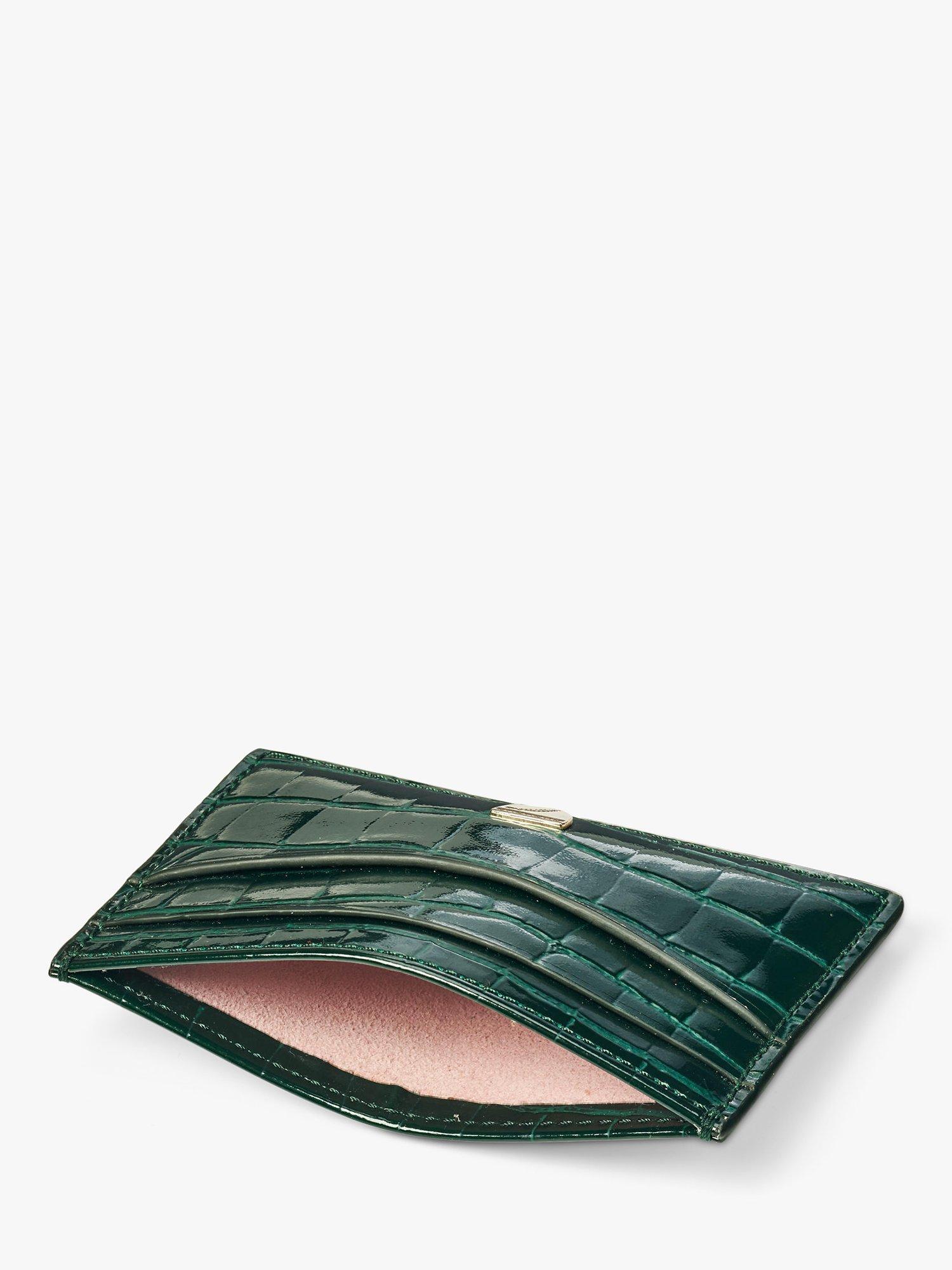 Product image 3 of 3, which shows Aspinal of London Croc Leather Slim Credit Card Case, Evergreen