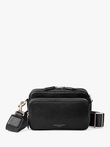 Aspinal of London Reporter East West Pebble Leather Messenger Bag, Black