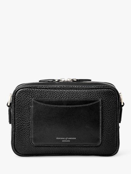 Aspinal of London Reporter East West Pebble Leather Messenger Bag - view 2, Black