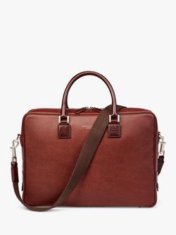 Aspinal of London Mount Street Small Pebble Grain Leather Laptop Bag, Tobacco