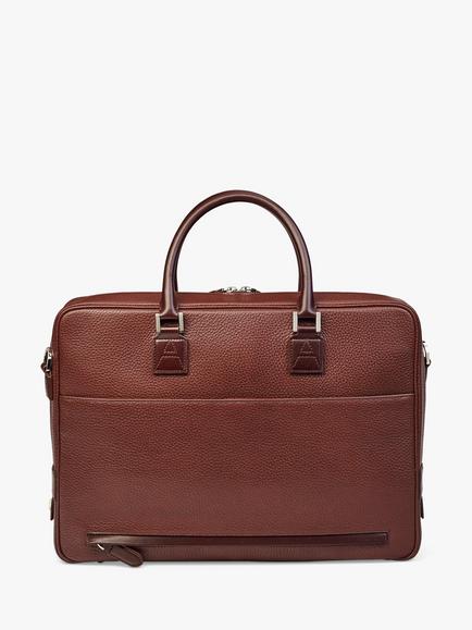 Aspinal of London Mount Street Small Pebble Grain Leather Laptop Bag - view 2, Tobacco