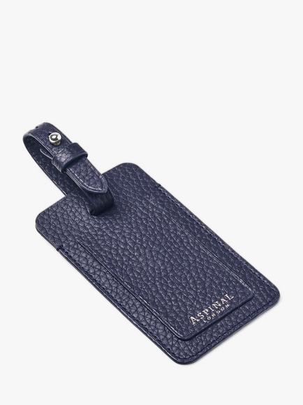 Aspinal of London Pebble Leather Luggage Tag, Navy