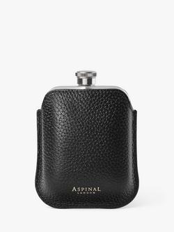Aspinal of London Pebble Full Grain Leather Stainless Steel 5oz Hip Flask, Black