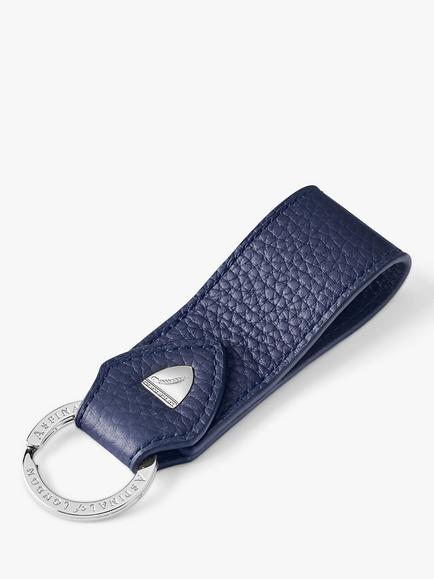 Aspinal of London Small Pebble Leather Loop Keyring, Navy