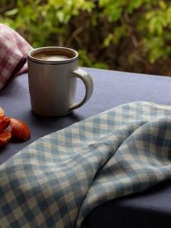 Piglet in Bed Gingham Linen Napkins, Set of 4, Warm Blue