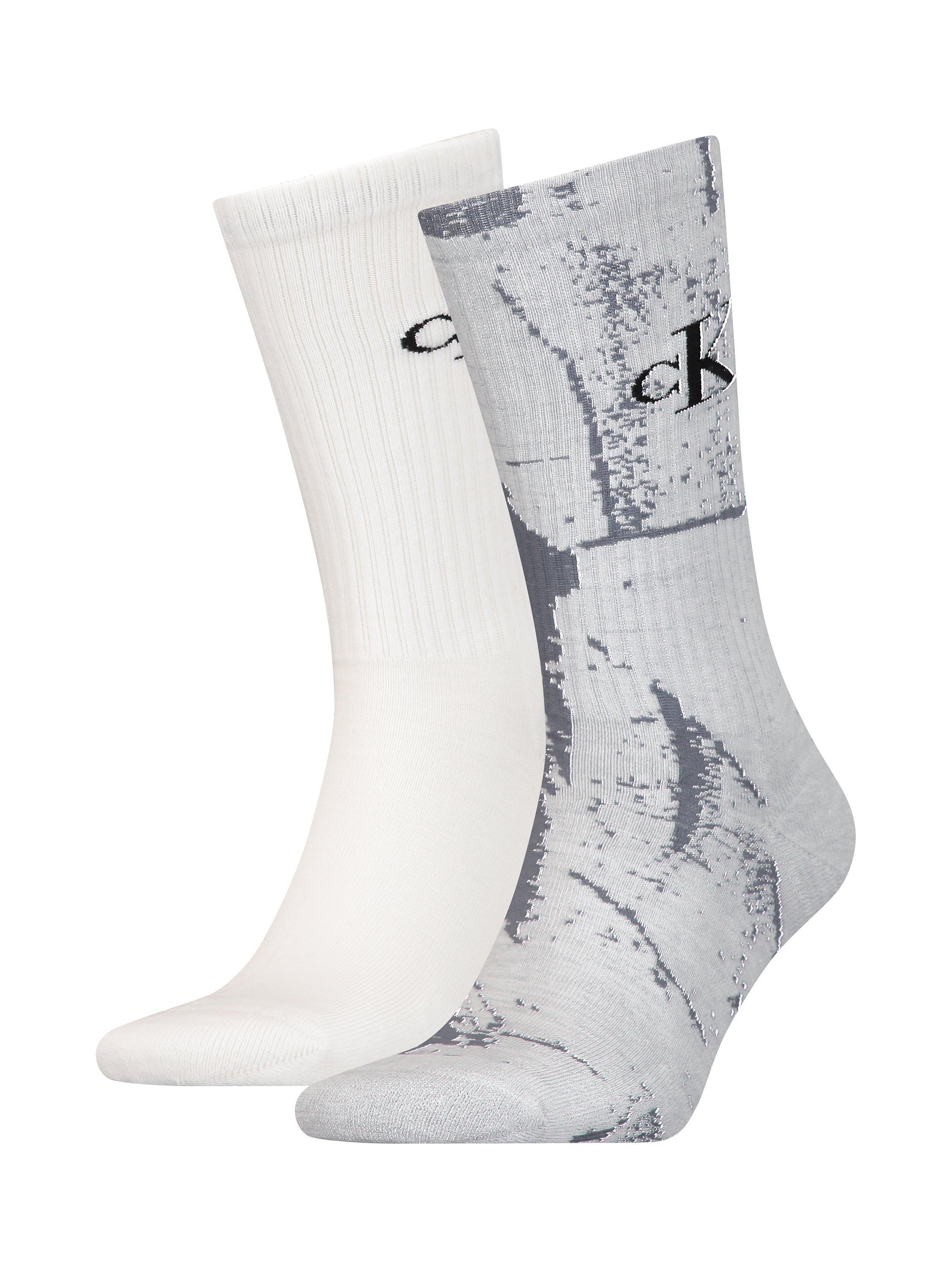 Calvin Klein Distorted Print Cotton Blend Socks, Pack of 2, Grey