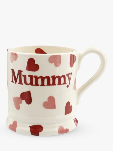 Emma Bridgewater Pink Hearts 'Mummy' Half Pint Mug, 300ml, Pink, Pink