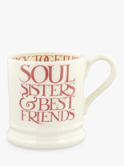 Emma Bridgewater Pink Toast 'Soul Sisters & Best Friends' Half Pint Mug, 300ml, Pink, Multi