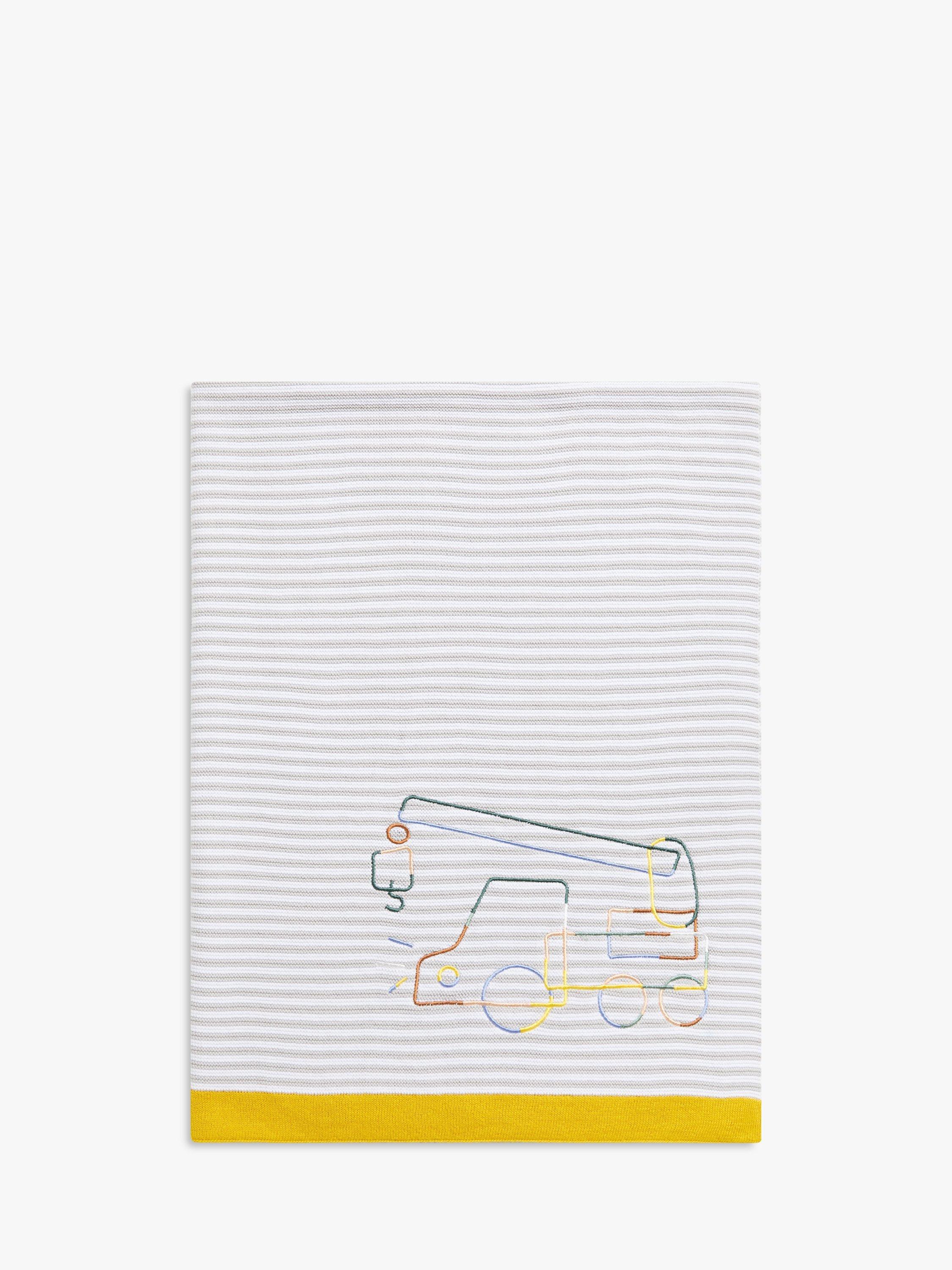 John Lewis Transport Embroidered Cotton Baby Blanket, 100 x 80cm