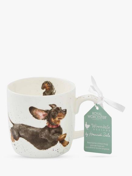 Wrendale Designs That Friday Feeling Dachshund Fine Bone China Mug, 310ml, White/Multi, Multi
