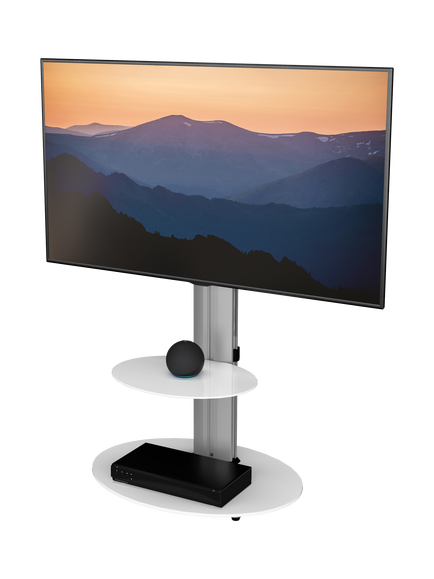 AVF FSL600 ENO Oval Pedestal TV Stand with Mount for TVs up to 55” - view 2, Silver/White