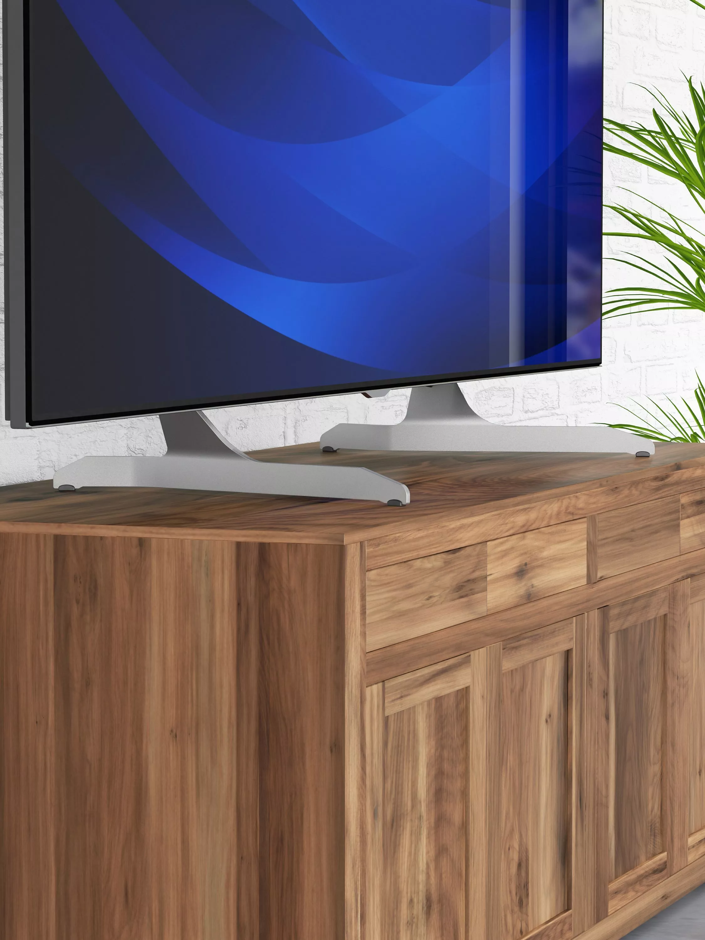 TV on stand with wooden console