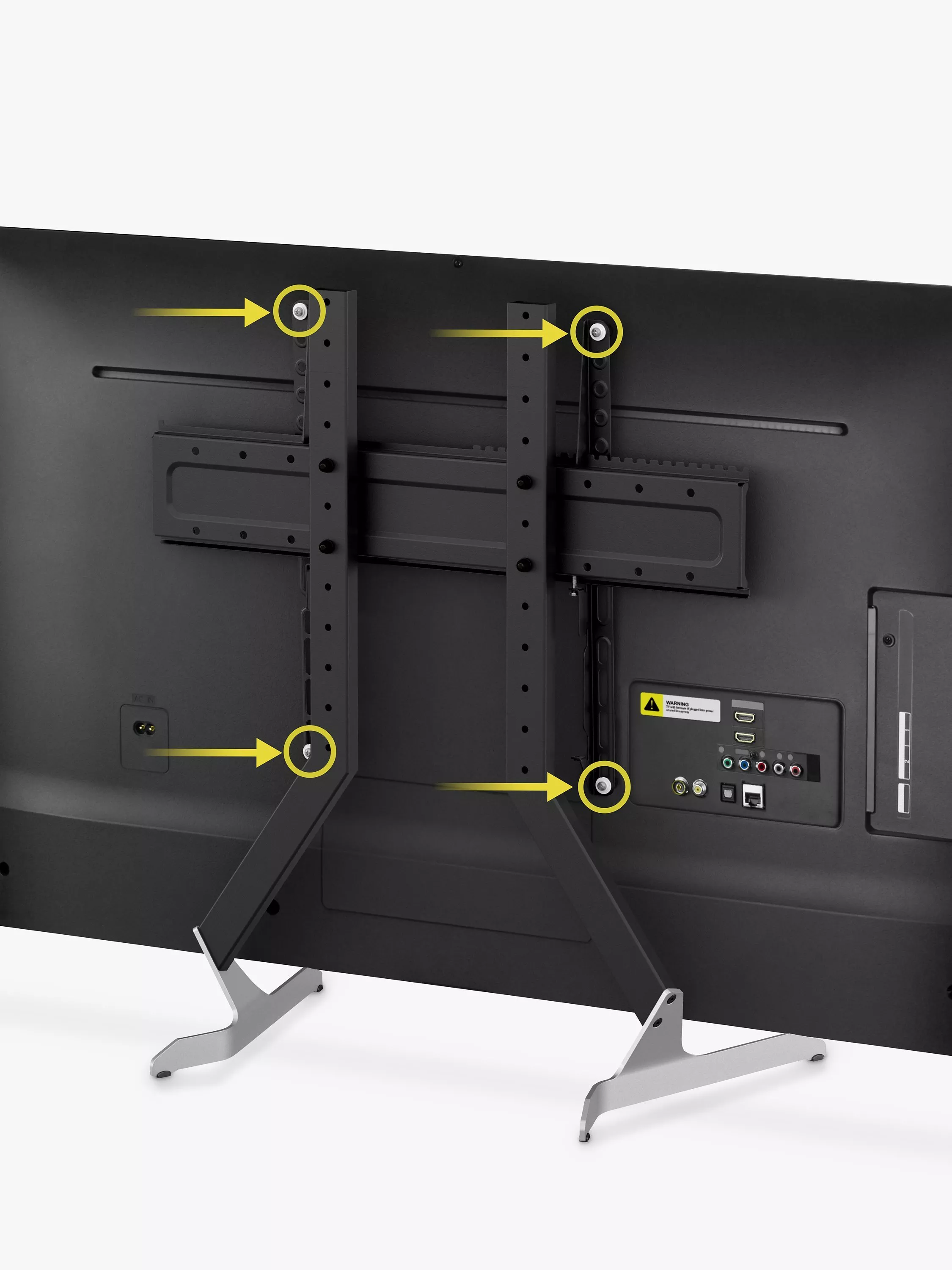 Back view of TV stand mounting arms with mounting holes