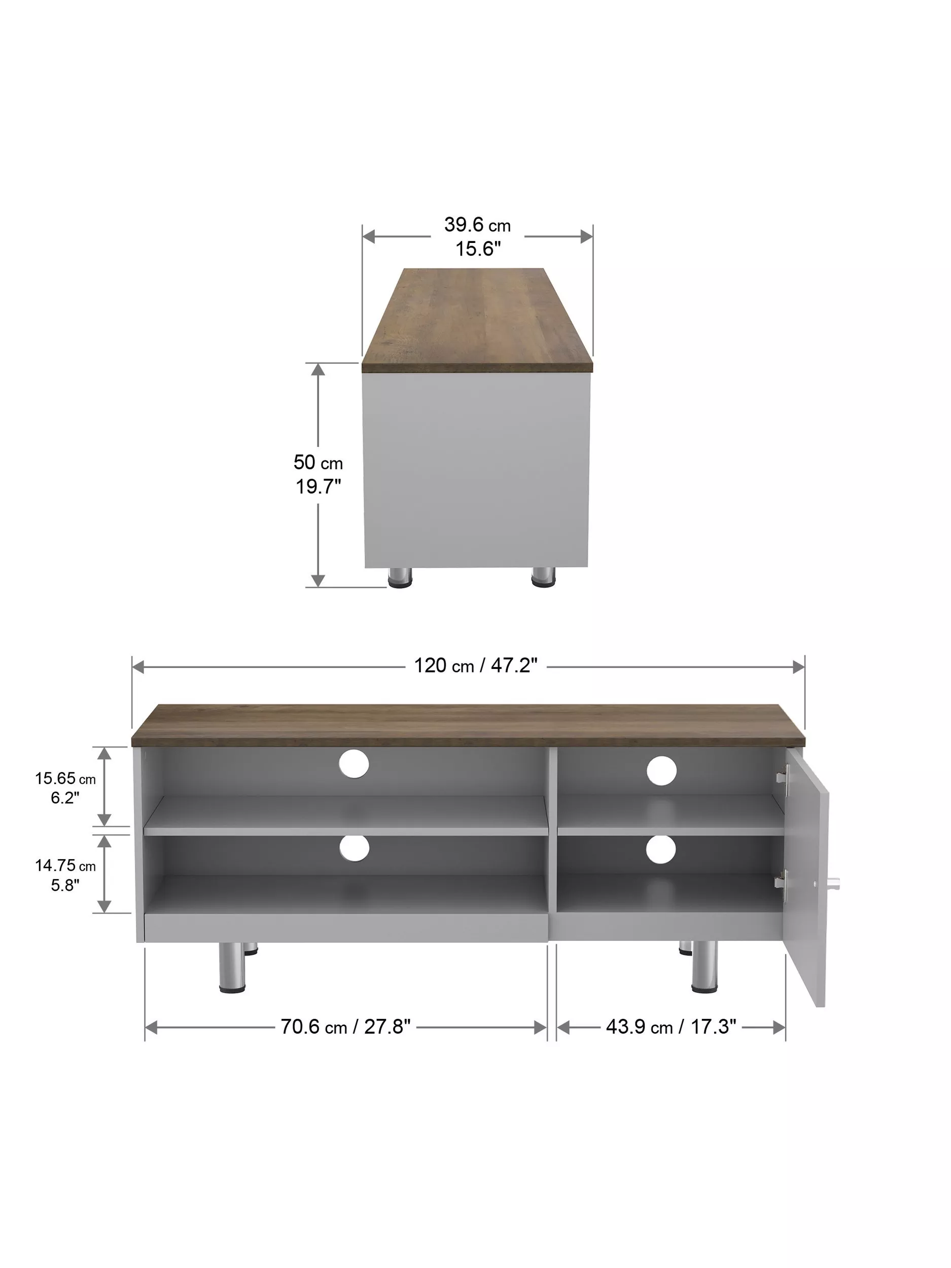 Dimensions and measurements diagram for TV stand
