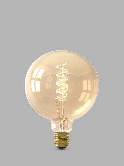Calex 3.8W ES LED Curly Filament Dimmable G125 Globe Bulb, Gold, Gold
