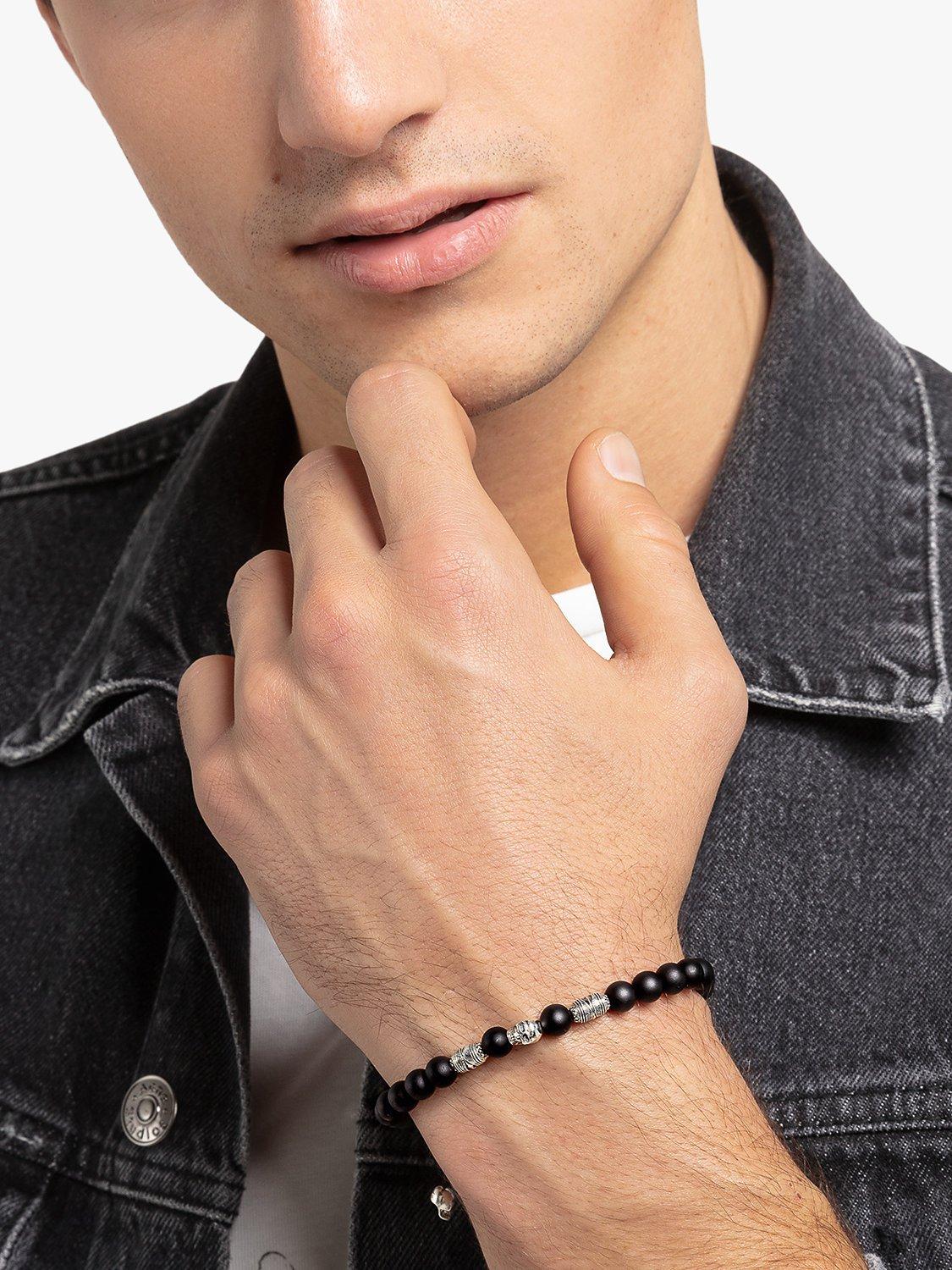 Product image 2 of 3, which shows THOMAS SABO Skull Obsidian Beaded Bracelet, Black