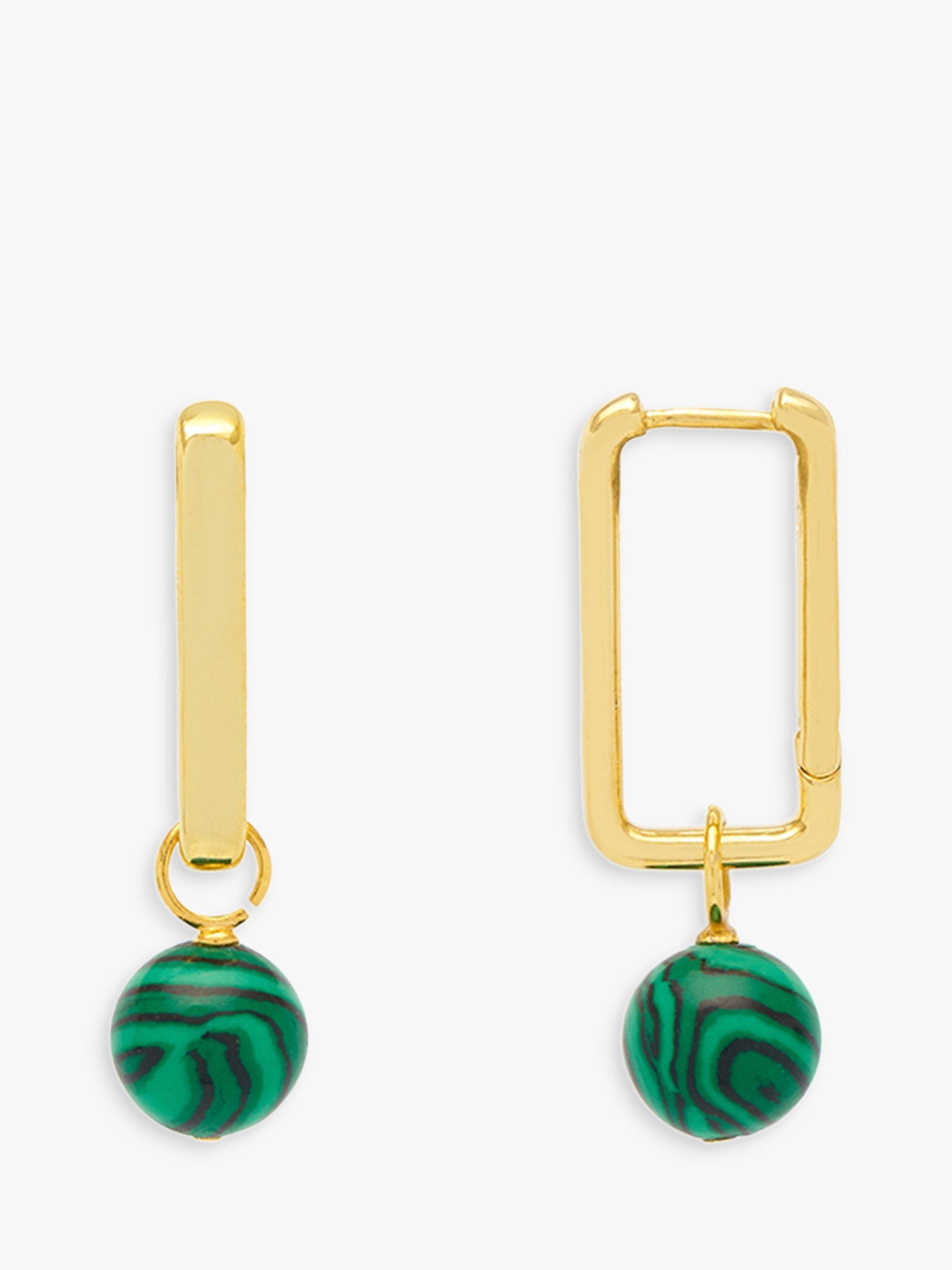 Product image 1 of 3, which shows Estella Bartlett Drop Rectangle Hoop Earrings, Gold/Malachite