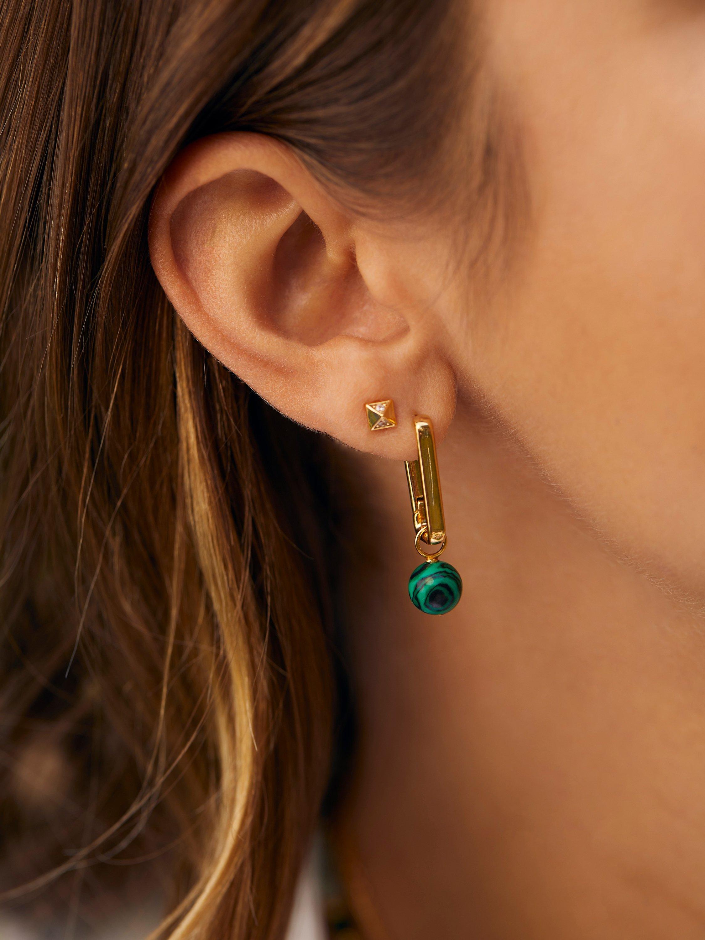 Product image 2 of 3, which shows Estella Bartlett Drop Rectangle Hoop Earrings, Gold/Malachite