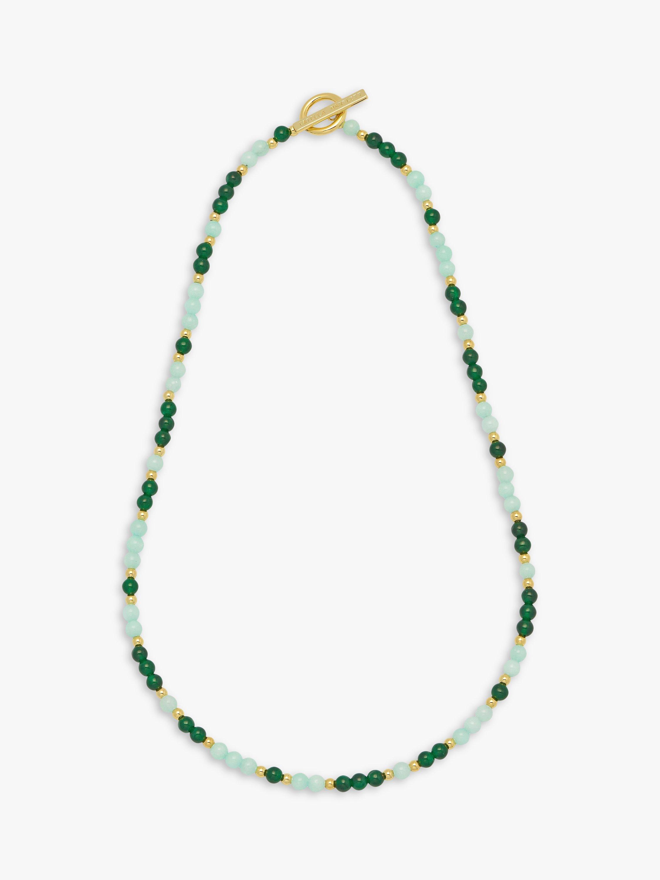Product image 1 of 2, which shows Estella Bartlett Beaded Gemstone T-Bar Necklace, Gold/Jade
